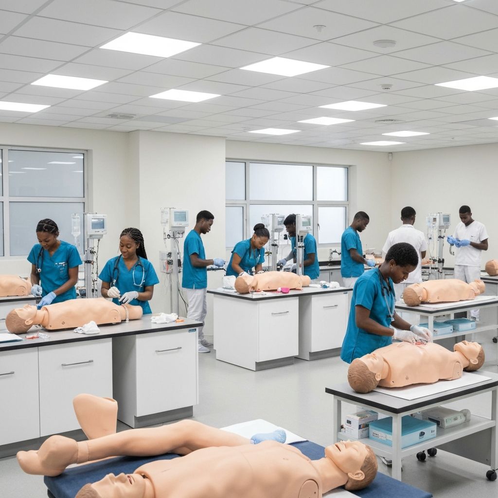 Students practicing clinical skills in the lab